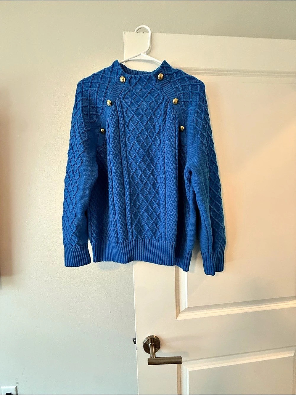 Talbots Cable Knit Button Shoulder Sweater in Blue XL